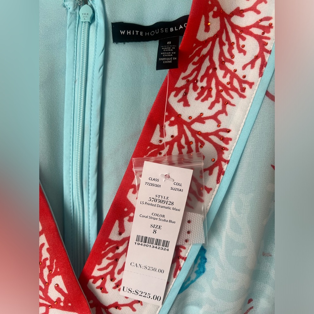 White House Black Market Coral Stripe Scuba Blue Dramatic Maxi Dress NWT - Picture 4 of 8